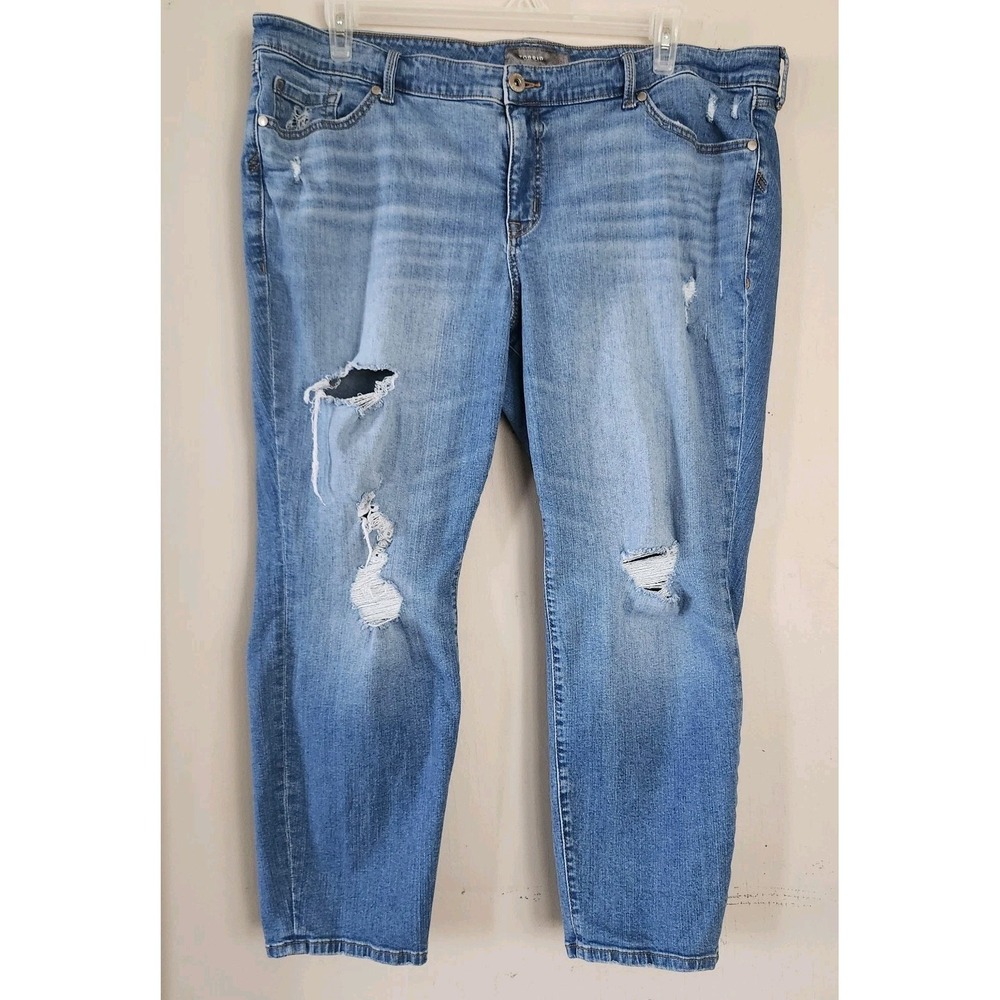 Torrid Feel The Fit Womens 22R Plus Crop Denim Jeans Distressed Stretch